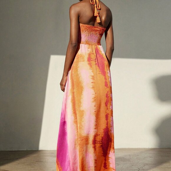 Boho Multicolor Women's Chiffon Tie-Dye Vacation Dress - Picture 2 of 6